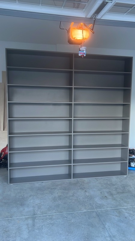 Custom built-in garage shelving unit